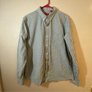 Izod Green and Blue Casual Button Down Shirt